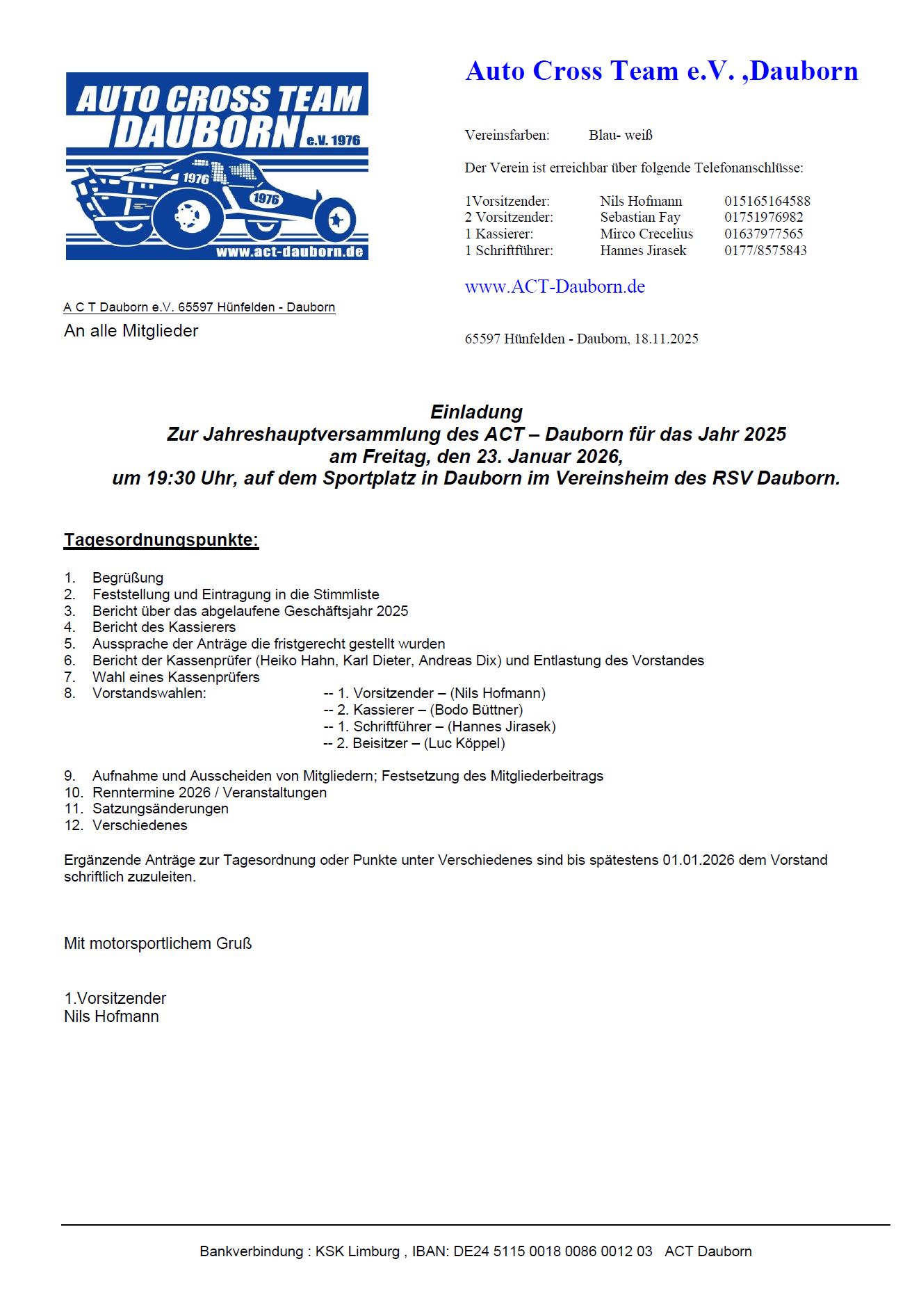 Du betrachtest gerade Einladung zur Jahreshauptversammlung